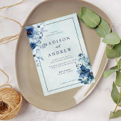 Modern Dusty Blue Floral Wedding Kaart