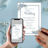 Modern Dusty Blue Floral Wedding Kaart