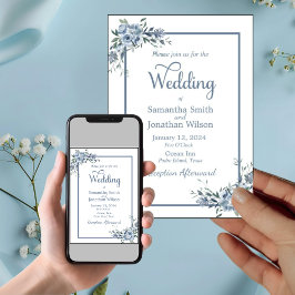 Modern Dusty Blue Floral Wedding Kaart