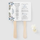 Modern Dusty Blue Floral Wedding Program Handwaaier (Voorkant en achterkant)