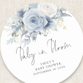 Modern Dusty Blue Florals Baby in Bloom Shower Ronde Sticker