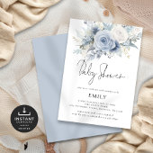 Modern Dusty Blue Florals Baby shower Kaart
