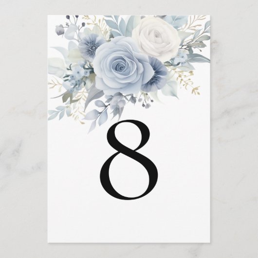 Modern Dusty Blue Florals Tafelnummer (Voorkant)