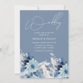 Modern Dusty Blue Flowers Beauely Wedding Kaart (Voorkant)