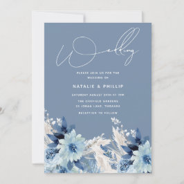 Modern Dusty Blue Flowers Beauely Wedding Kaart
