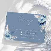 Modern Dusty Blue Flowers Beauely Wedding RSVP Kaartje