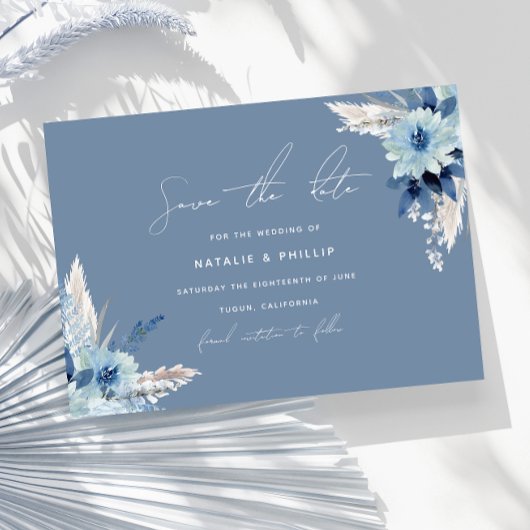 Modern Dusty Blue Flowers Beauely Wedding Save The Date