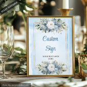 Modern Dusty Blue Flowers Custom Wedding Sign Poster