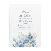 Modern Dusty Blue Flowers Save the Date Kaart Magneet (Verticaal)