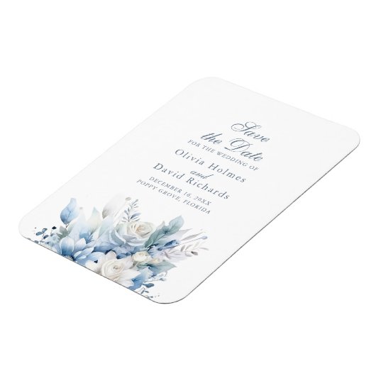 Modern Dusty Blue Flowers Save the Date Kaart Magneet (Linkerzijde)