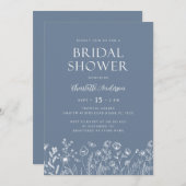 Modern Dusty Blue Flowers Vrijgezellenfeest Kaart (Voorkant / Achterkant)