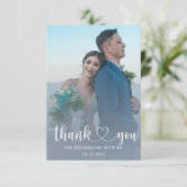 Modern Dusty Blue & Foto Dank u Bruiloft Bedankkaart (Staand voorkant)