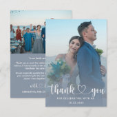 Modern Dusty Blue & Foto Dank u Bruiloft Bedankkaart (Voorkant / Achterkant)