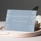 Modern Dusty Blue Franse Rozen bruiloft Save The Date