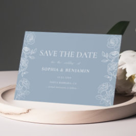 Modern Dusty Blue Franse Rozen bruiloft Save The Date