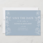 Modern Dusty Blue Franse Rozen bruiloft Save The Date (Voorkant)