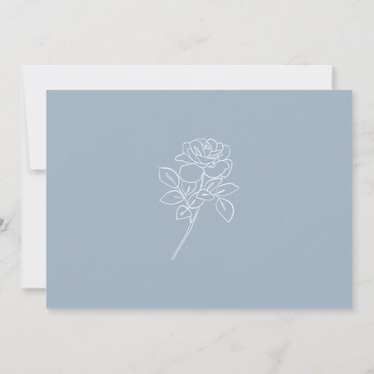 Modern Dusty Blue Franse Rozen bruiloft Save The Date (Achterkant)