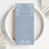 Modern Dusty Blue Franse Rozen Wedding Menu