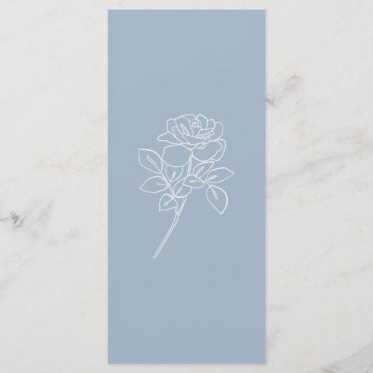 Modern Dusty Blue Franse Rozen Wedding Menu (Achterkant)
