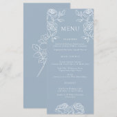 Modern Dusty Blue Franse Rozen Wedding Menu (Voorkant / Achterkant)