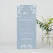 Modern Dusty Blue Franse Rozen Wedding Menu (Staand voorkant)