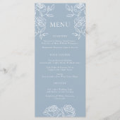 Modern Dusty Blue Franse Rozen Wedding Menu (Voorkant)