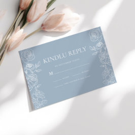 Modern Dusty Blue French Roses Wedding RSVP Kaartje