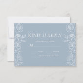 Modern Dusty Blue French Roses Wedding RSVP Kaartje (Voorkant)