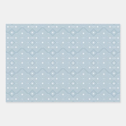 Modern Dusty Blue Geometrical, Polka Dot & Trees Inpakpapier Vel (Voorkant)
