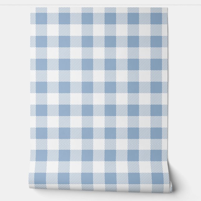 Modern Dusty Blue Gingham-cheques Behang (Afrollen)