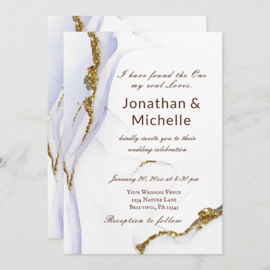 Modern Dusty Blue Gold Abstract Christelijk huweli Kaart (Voorkant / Achterkant)