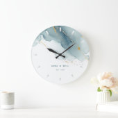 Modern Dusty Blue Gold Beach Bruiloft Jubileum Grote Klok (Huis)