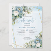 Modern Dusty Blue Gold Frame Rehearsal Invitation Kaart (Voorkant)