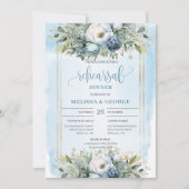 Modern Dusty Blue Gold Glitter Rehearsal Dinner Kaart (Voorkant)