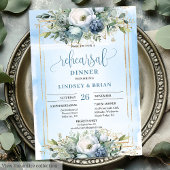 Modern Dusty Blue Gold Glitter Rehearsal Dinner   Kaart