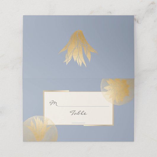 Modern Dusty Blue Gold Succulenten Bruiloft Plaatskaartje (Buitenkant ongevouwen)