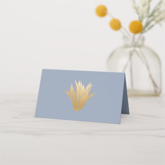 Modern Dusty Blue Gold Succulenten Bruiloft Plaatskaartje (Achterkant)