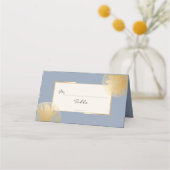 Modern Dusty Blue Gold Succulenten Bruiloft Plaatskaartje (Voorkant)