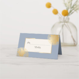 Modern Dusty Blue Gold Succulenten Bruiloft Plaatskaartje
