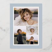 Modern Dusty Blue Gray Photo Graduation Rose Gold Folie Uitnodiging (Achterkant)