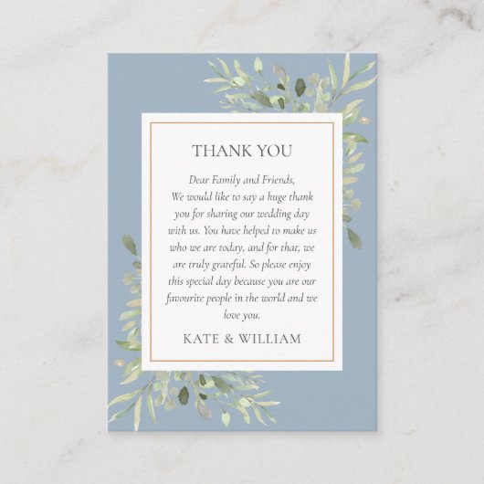 Modern Dusty Blue Greenery Wedding Bedankt Plaatskaartje (Voorkant)