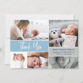 Modern Dusty Blue Handlettering Foto's Baby shower Bedankkaart (Voorkant)