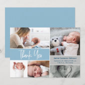 Modern Dusty Blue Handlettering Foto's Baby shower Bedankkaart (Voorkant / Achterkant)