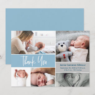 Modern Dusty Blue Handlettering Foto's Baby shower Bedankkaart