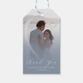 Modern Dusty Blue Heart & Photo Wedding Dank u Cadeaulabel (Voorkant)