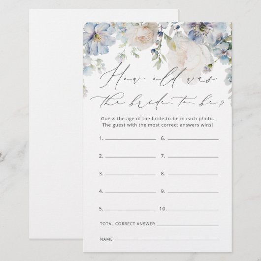 Modern Dusty Blue Hoe oud was de bruid om spel te  (Voorkant / Achterkant)