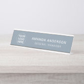 Modern Dusty Blue L Professional Company Logo Bureau Naambordje (Voorkant)