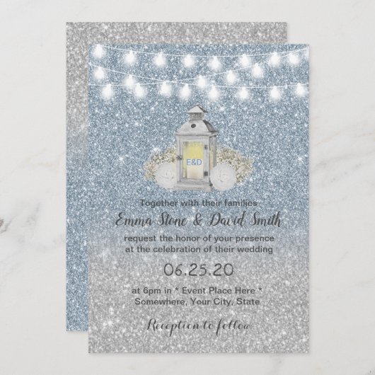 Modern Dusty Blue Lantern Wedding Kaart (Voorkant / Achterkant)