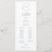 Modern Dusty Blue Leafy Crest Monogram Weddenschap Programmakaart (Achterkant)