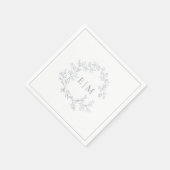 Modern Dusty Blue Leafy Crest Monogram Weddenschap Servet (Hoek)
